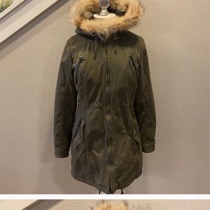 Trina Turk Olive Fur Collar Coat